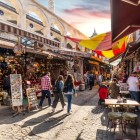Eminönü shops and typical cafes on a street in the district