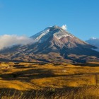 Vulcanul Cotopaxi, unul dintre cele mai înalte încă active din lume, se ridică cu vârful său înzăpezit deasupra Anzilor, simbol natural al Ecuadorului.