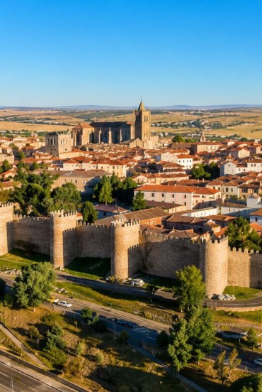 Impresionantele ziduri medievale din Ávila înconjoară centrul istoric inclus în Patrimoniul UNESCO, unul dintre cele mai bine păstrate ansambluri medievale din Spania.